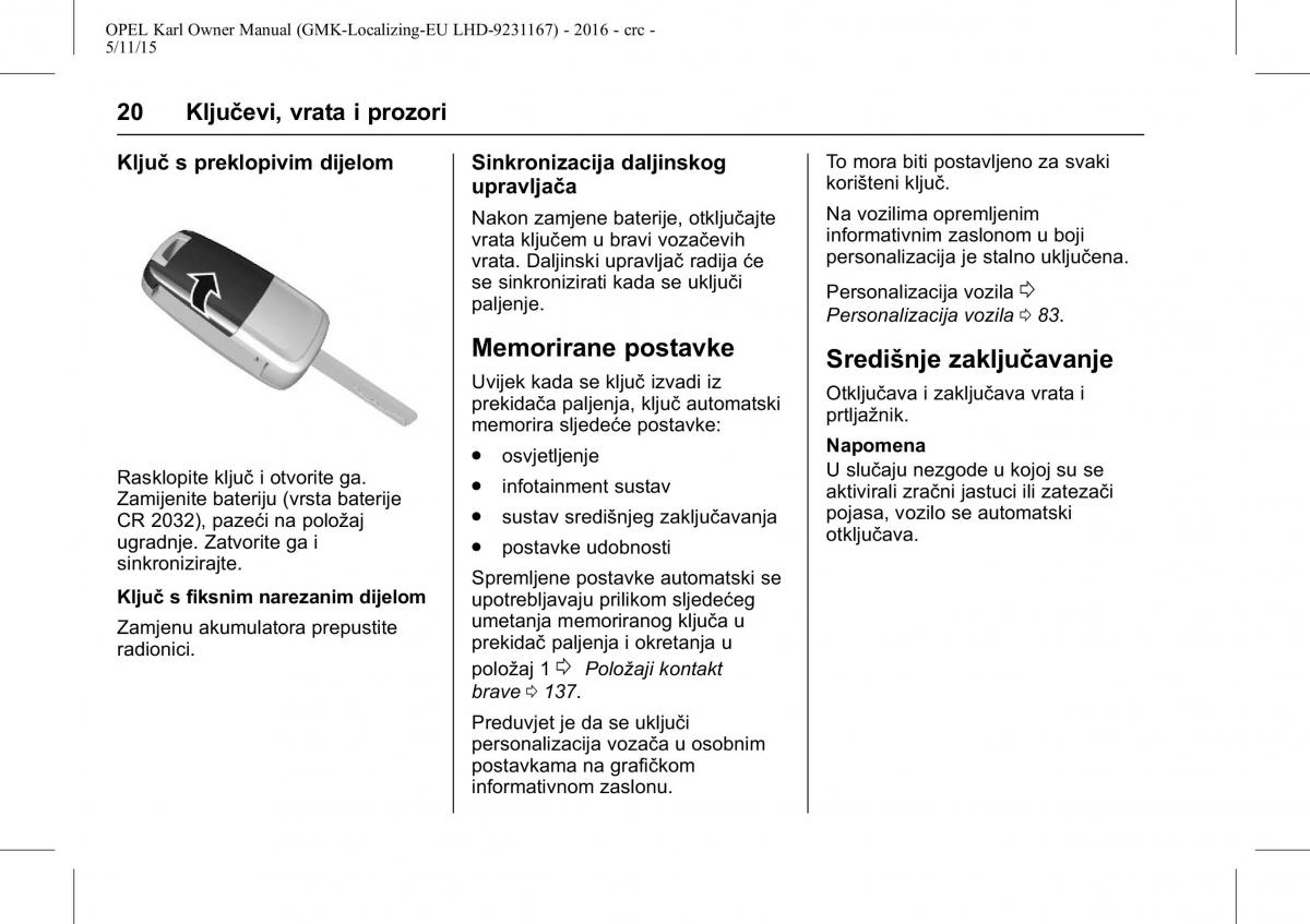 Opel Karl vlasnicko uputstvo / page 21