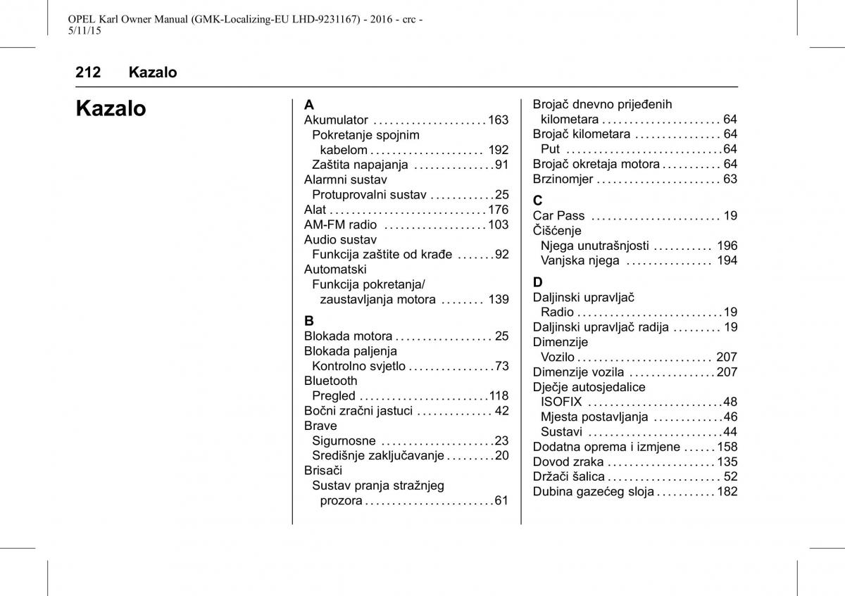 Opel Karl vlasnicko uputstvo / page 213