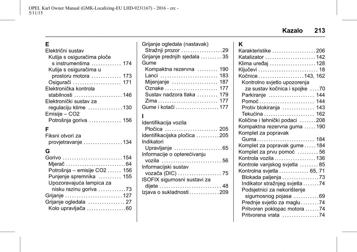 Opel Karl vlasnicko uputstvo / page 214