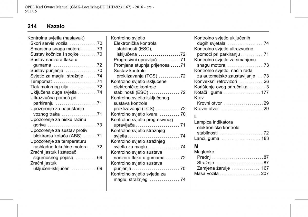 Opel Karl vlasnicko uputstvo / page 215