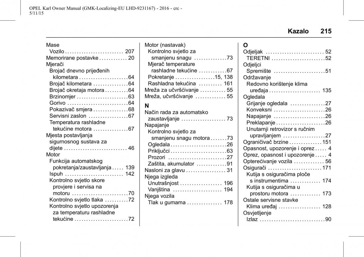 Opel Karl vlasnicko uputstvo / page 216