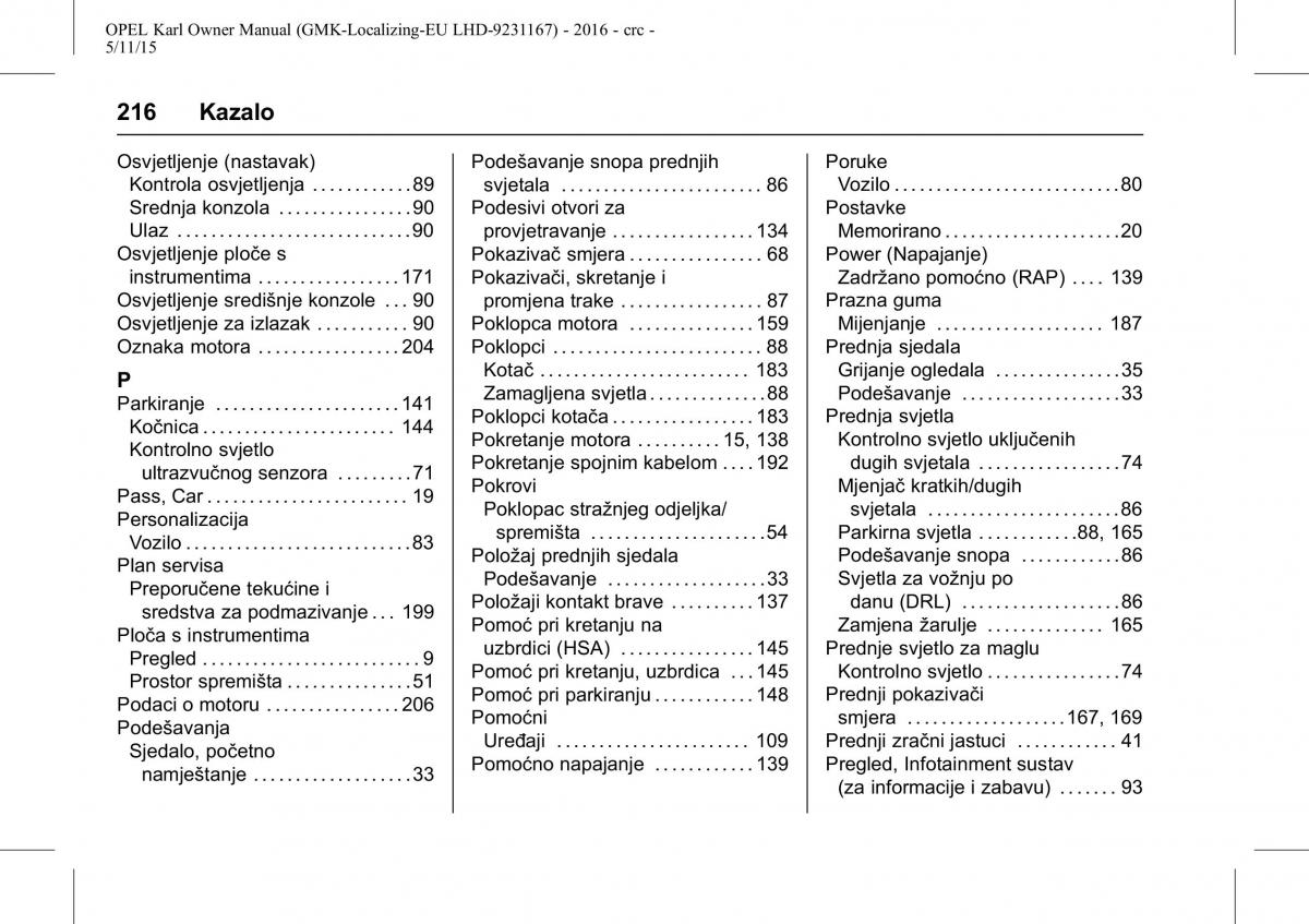 Opel Karl vlasnicko uputstvo / page 217