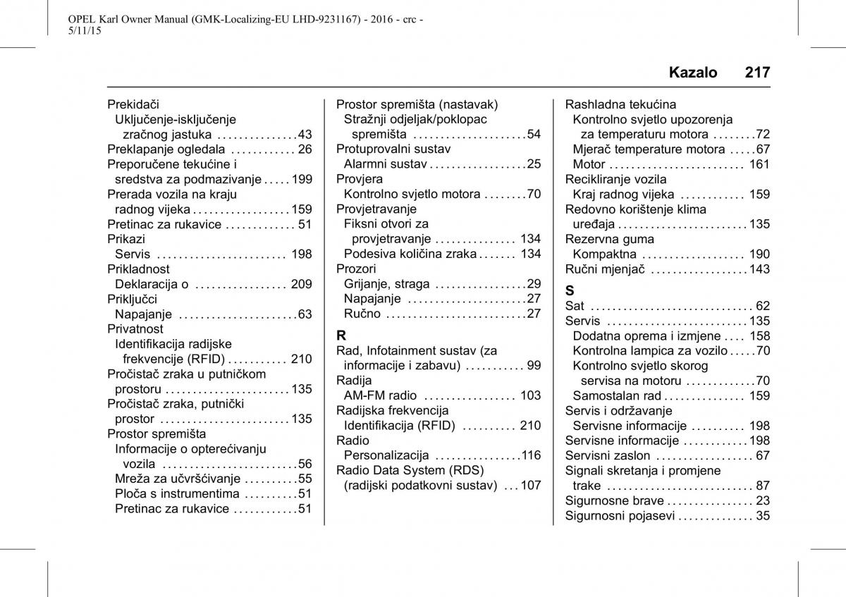 Opel Karl vlasnicko uputstvo / page 218