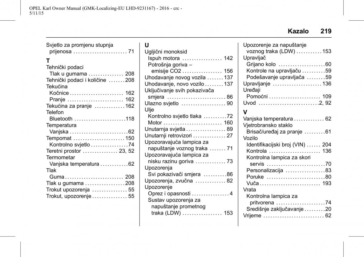 Opel Karl vlasnicko uputstvo / page 220