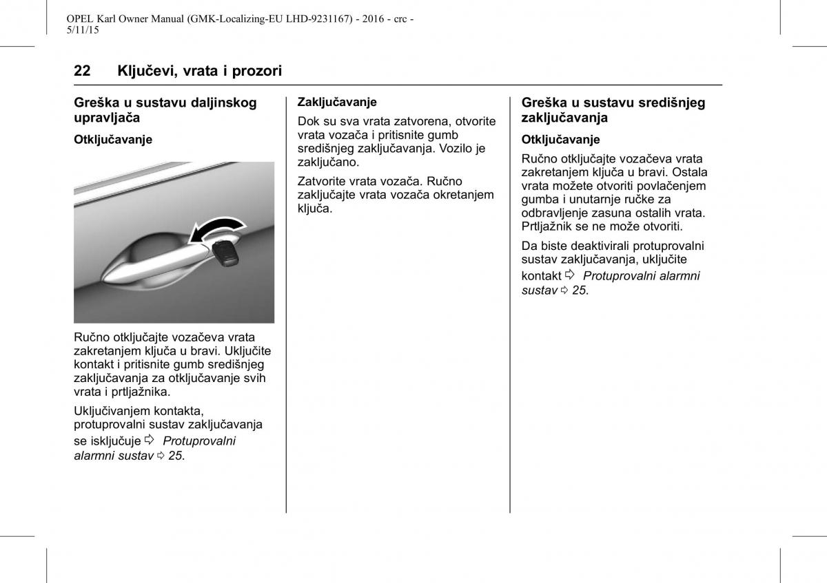 Opel Karl vlasnicko uputstvo / page 23