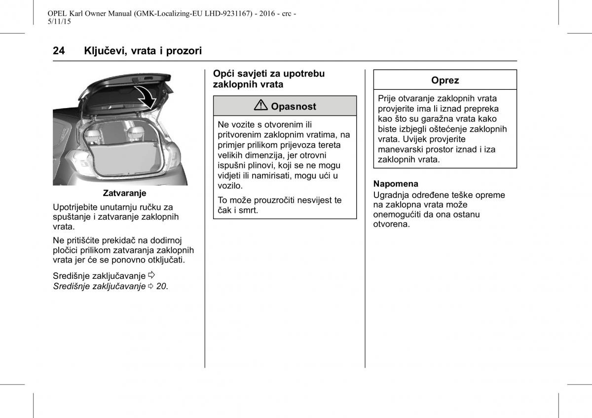 Opel Karl vlasnicko uputstvo / page 25