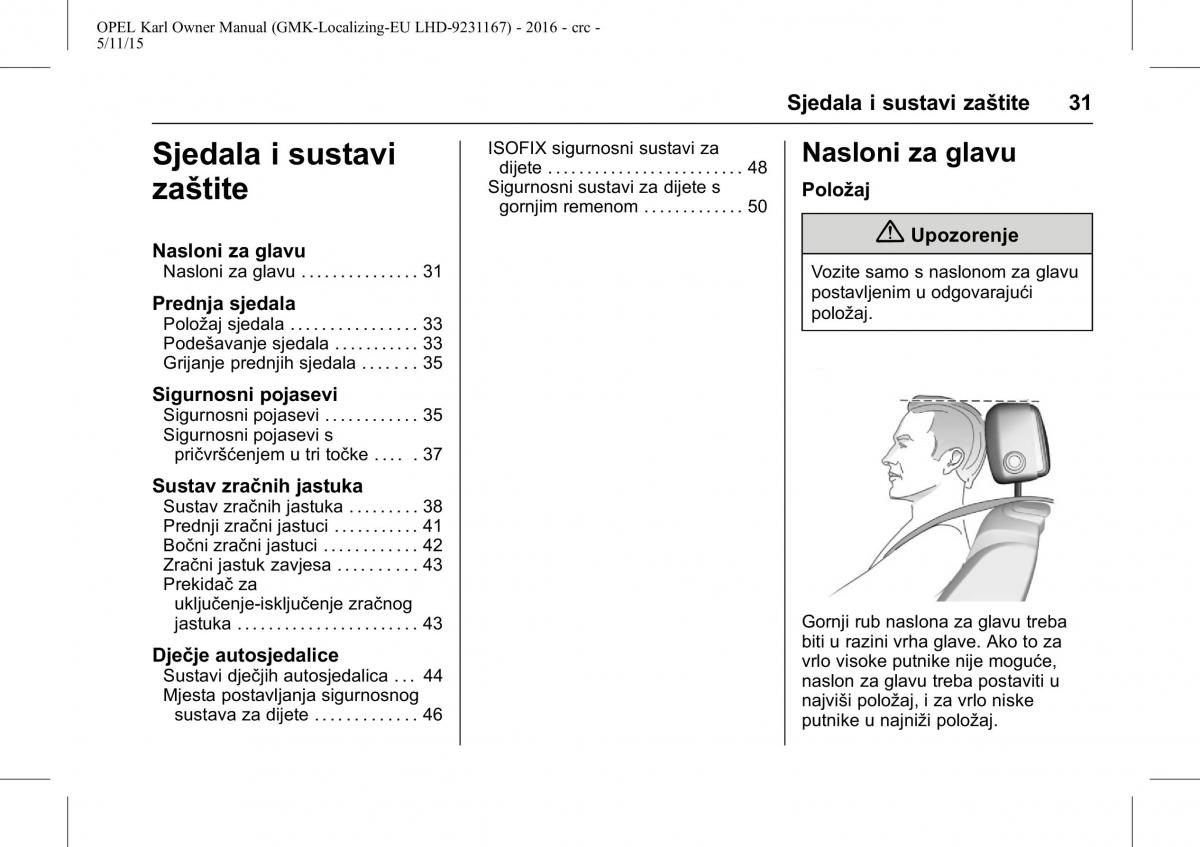 Opel Karl vlasnicko uputstvo / page 32