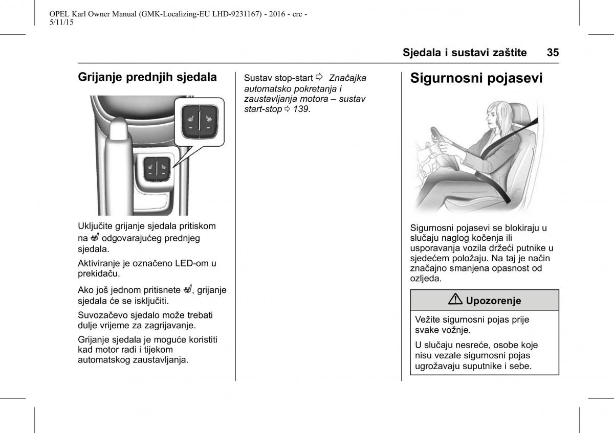 Opel Karl vlasnicko uputstvo / page 36