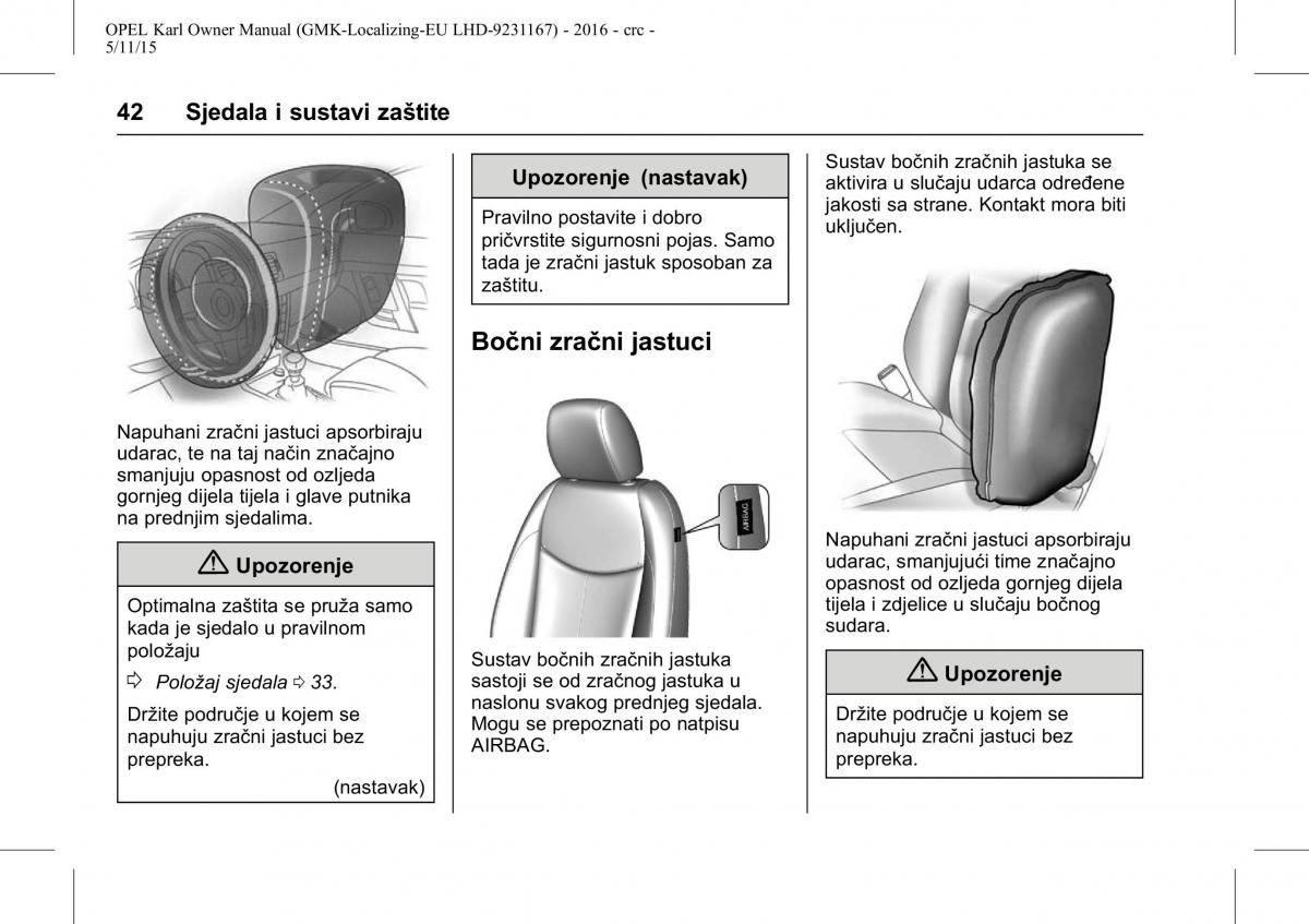 Opel Karl vlasnicko uputstvo / page 43