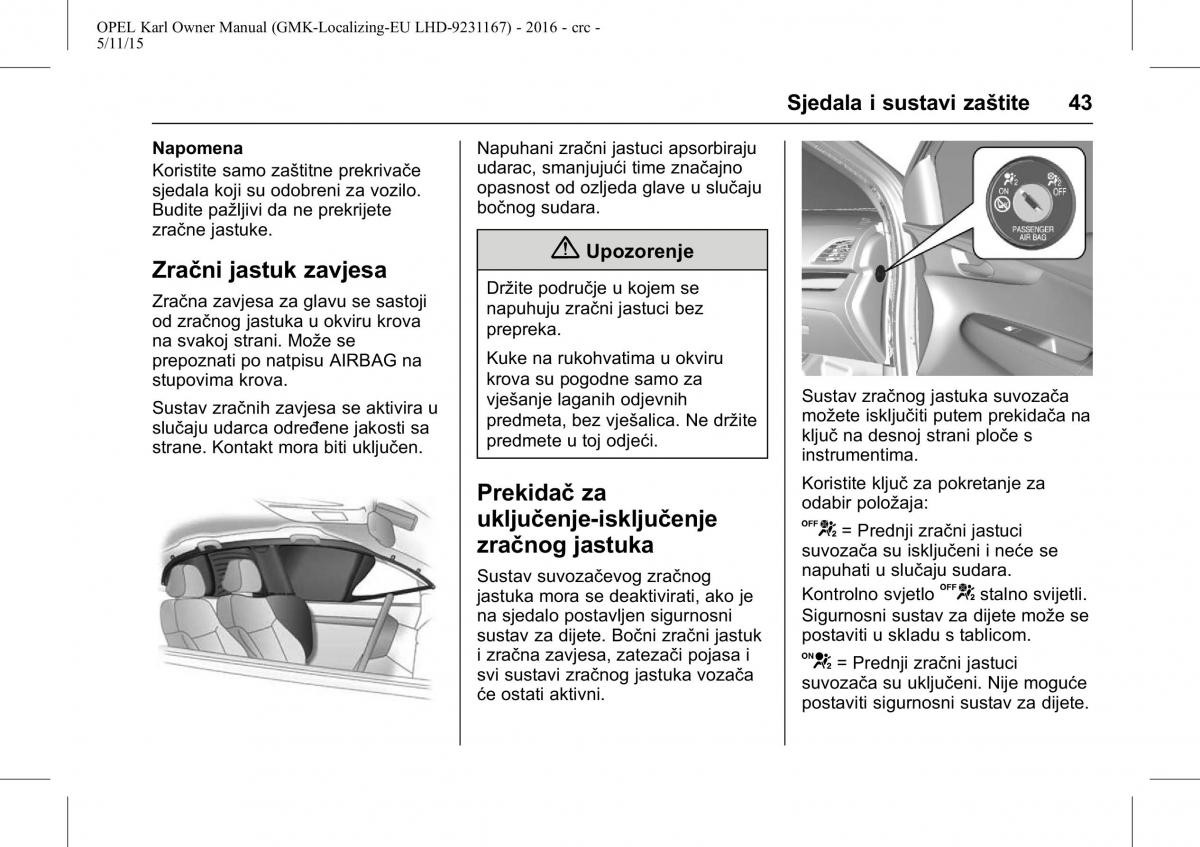 Opel Karl vlasnicko uputstvo / page 44