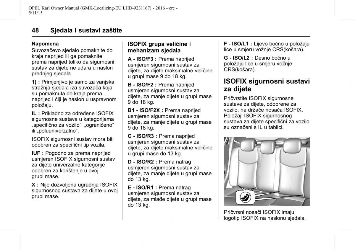 Opel Karl vlasnicko uputstvo / page 49