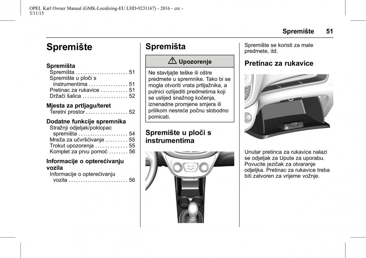 Opel Karl vlasnicko uputstvo / page 52