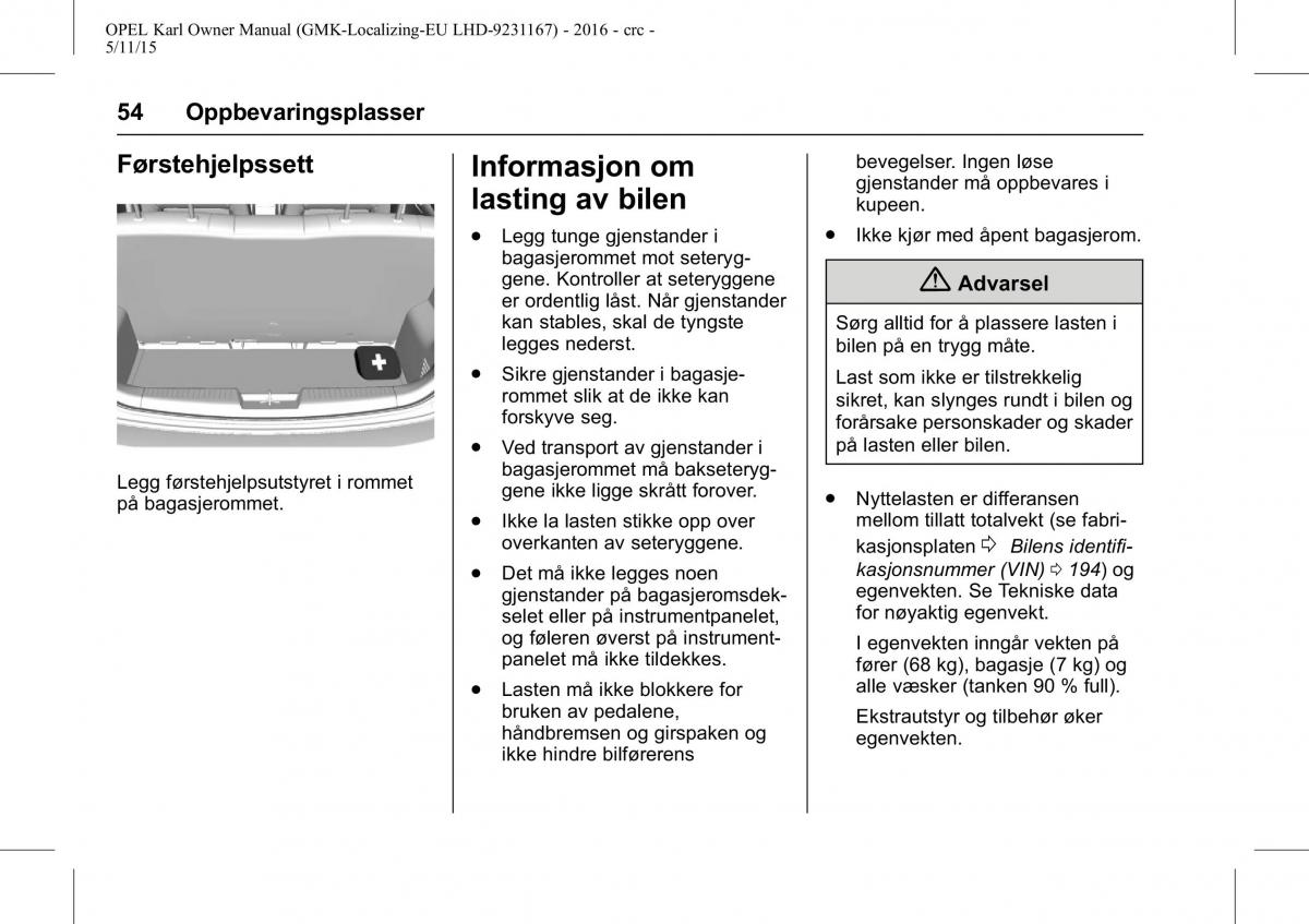 Opel Karl bruksanvisningen / page 55