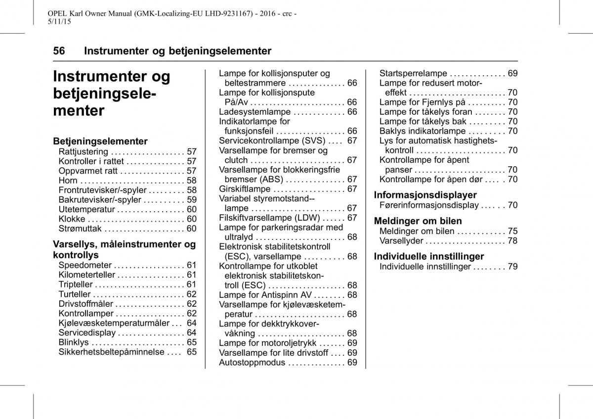 Opel Karl bruksanvisningen / page 57