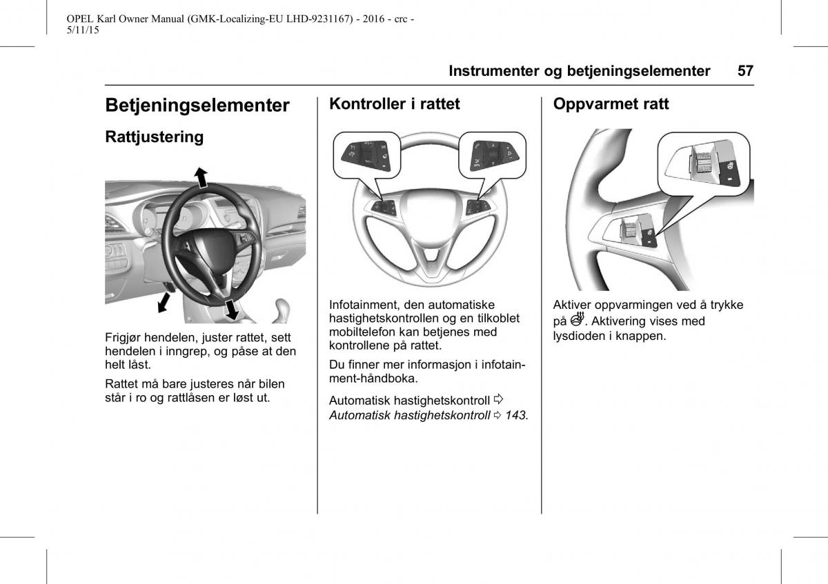 Opel Karl bruksanvisningen / page 58