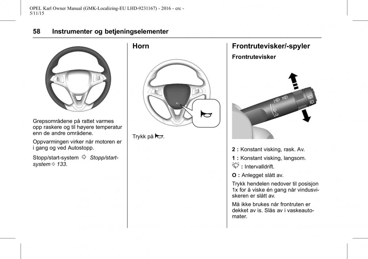 Opel Karl bruksanvisningen / page 59