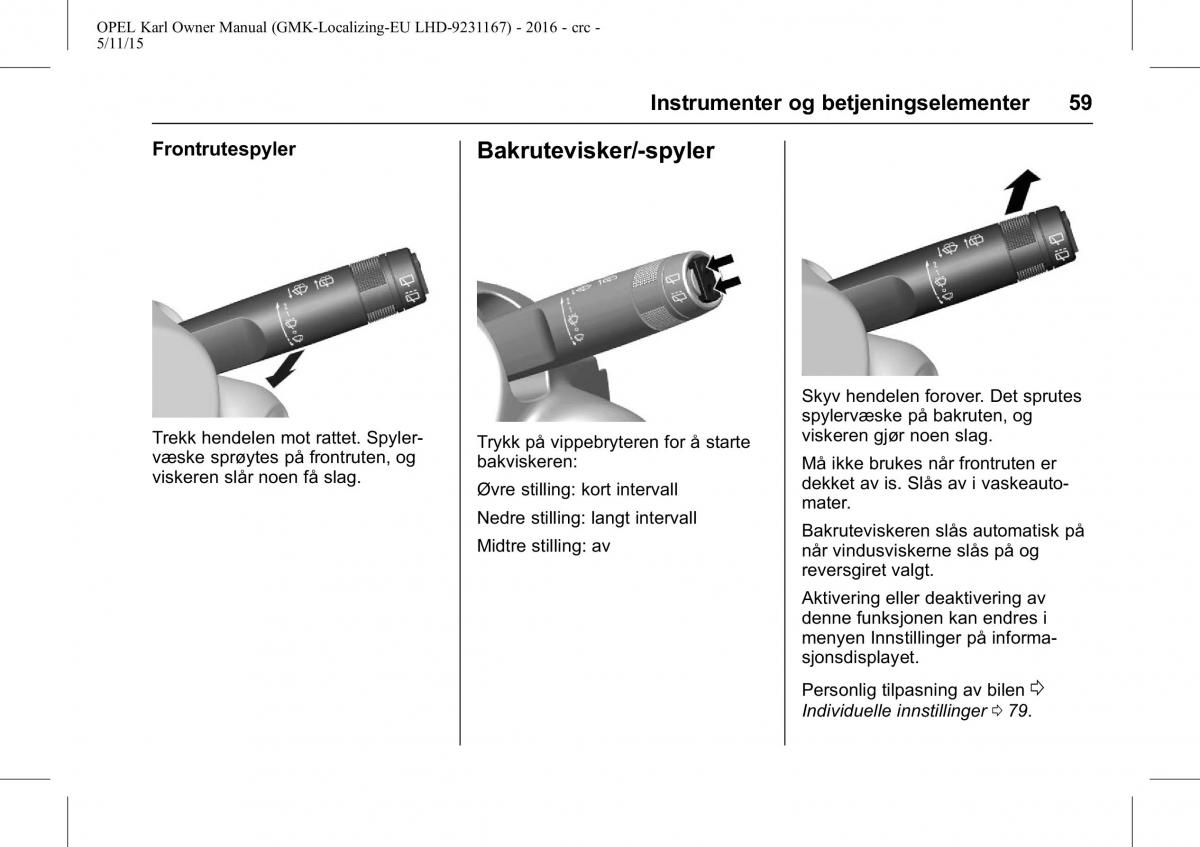 Opel Karl bruksanvisningen / page 60