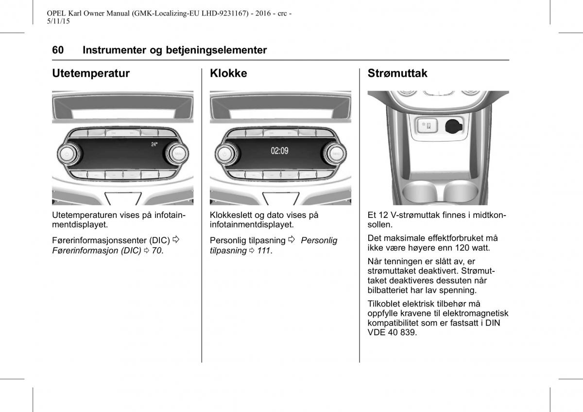 Opel Karl bruksanvisningen / page 61