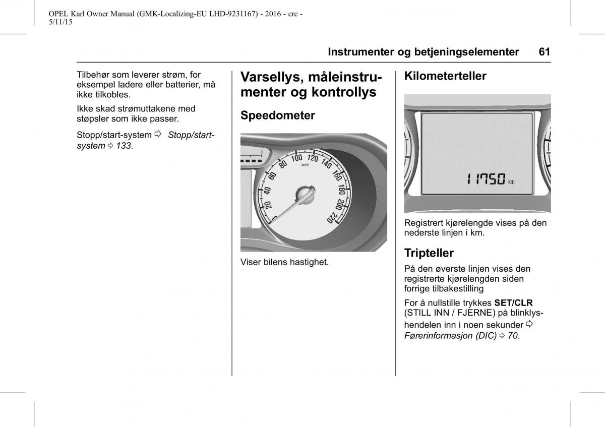 Opel Karl bruksanvisningen / page 62