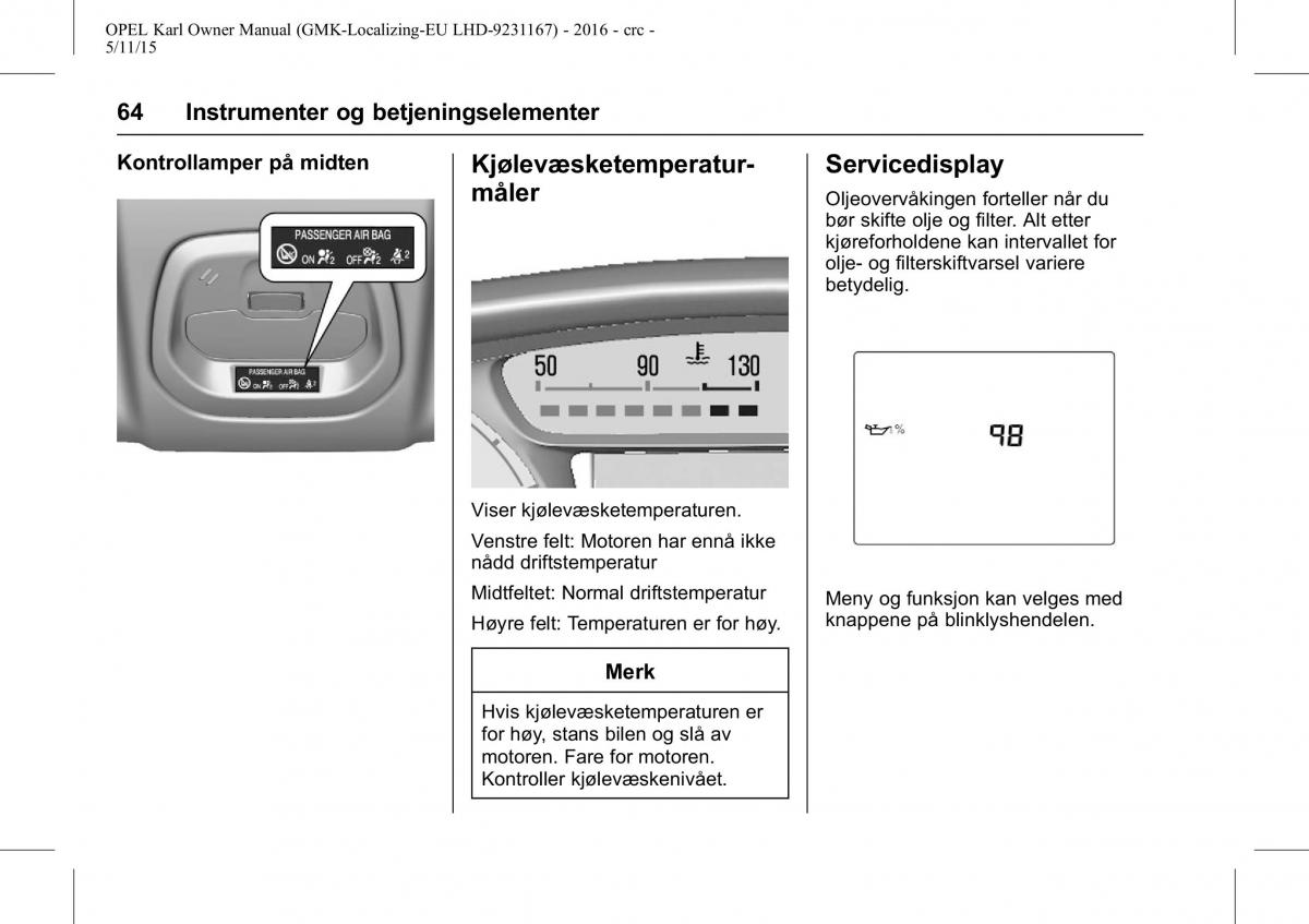 Opel Karl bruksanvisningen / page 65