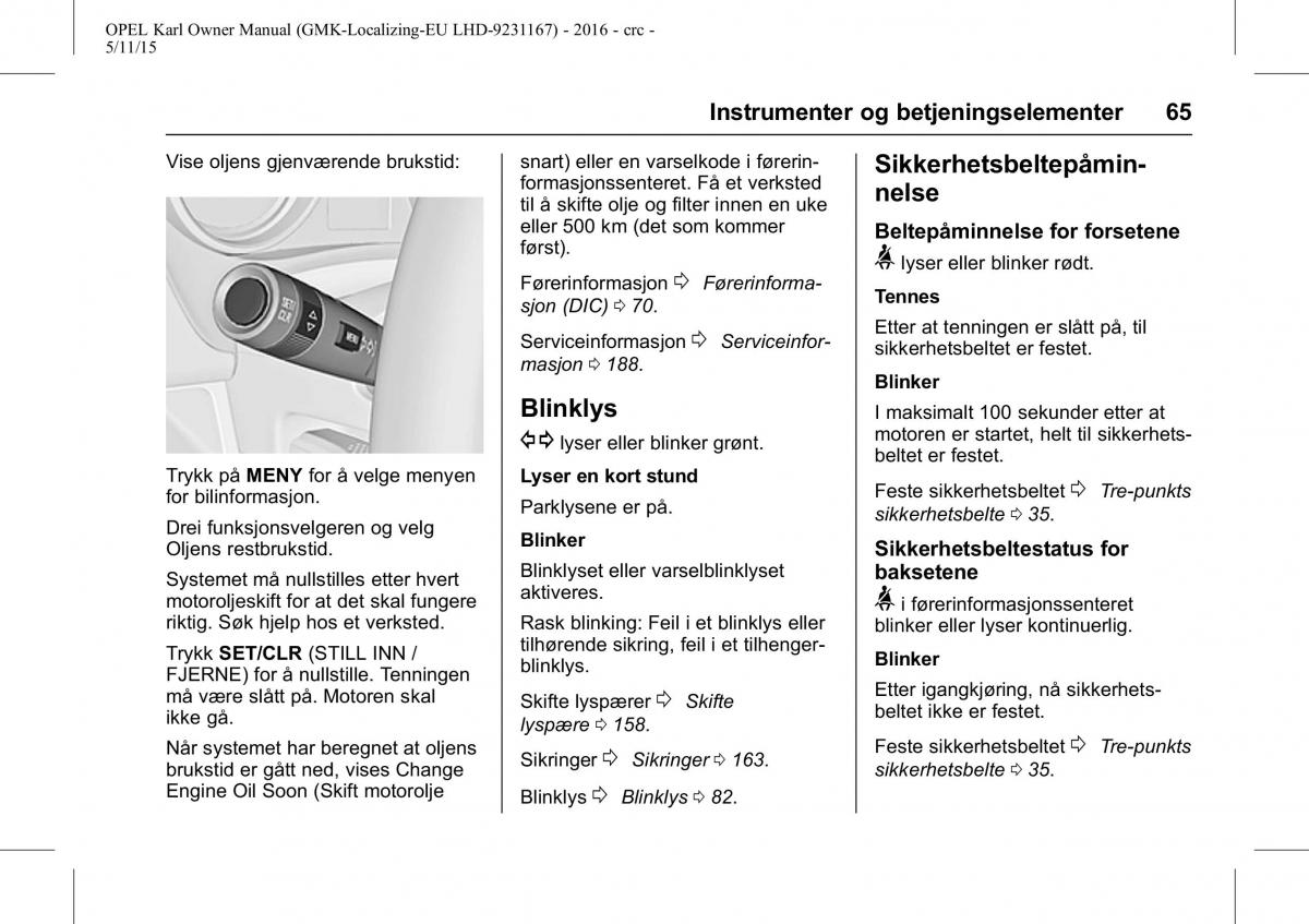 Opel Karl bruksanvisningen / page 66