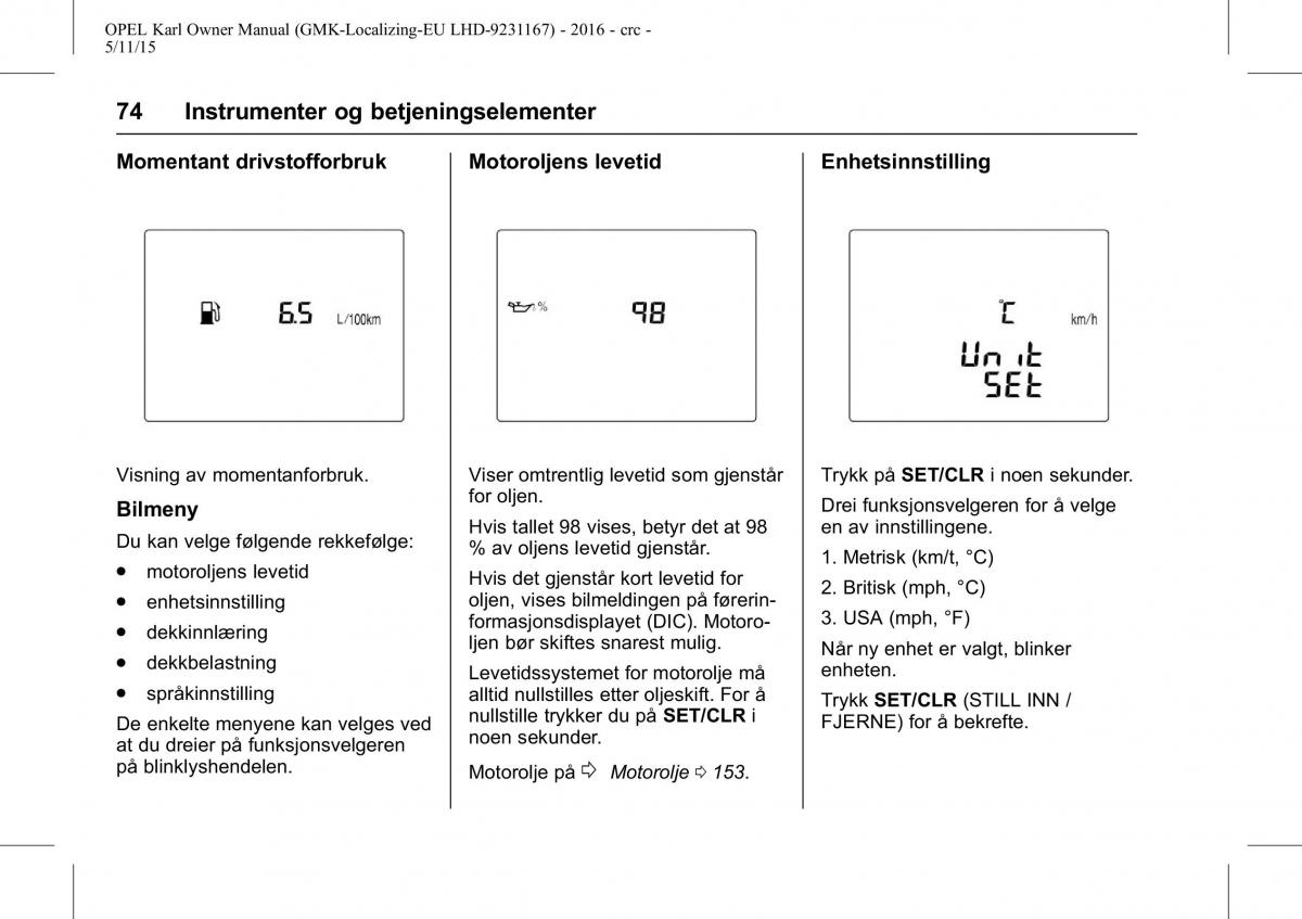 Opel Karl bruksanvisningen / page 75