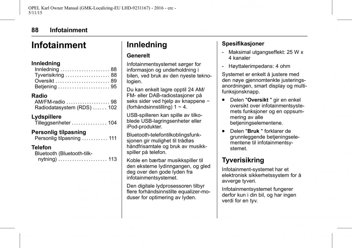 Opel Karl bruksanvisningen / page 89