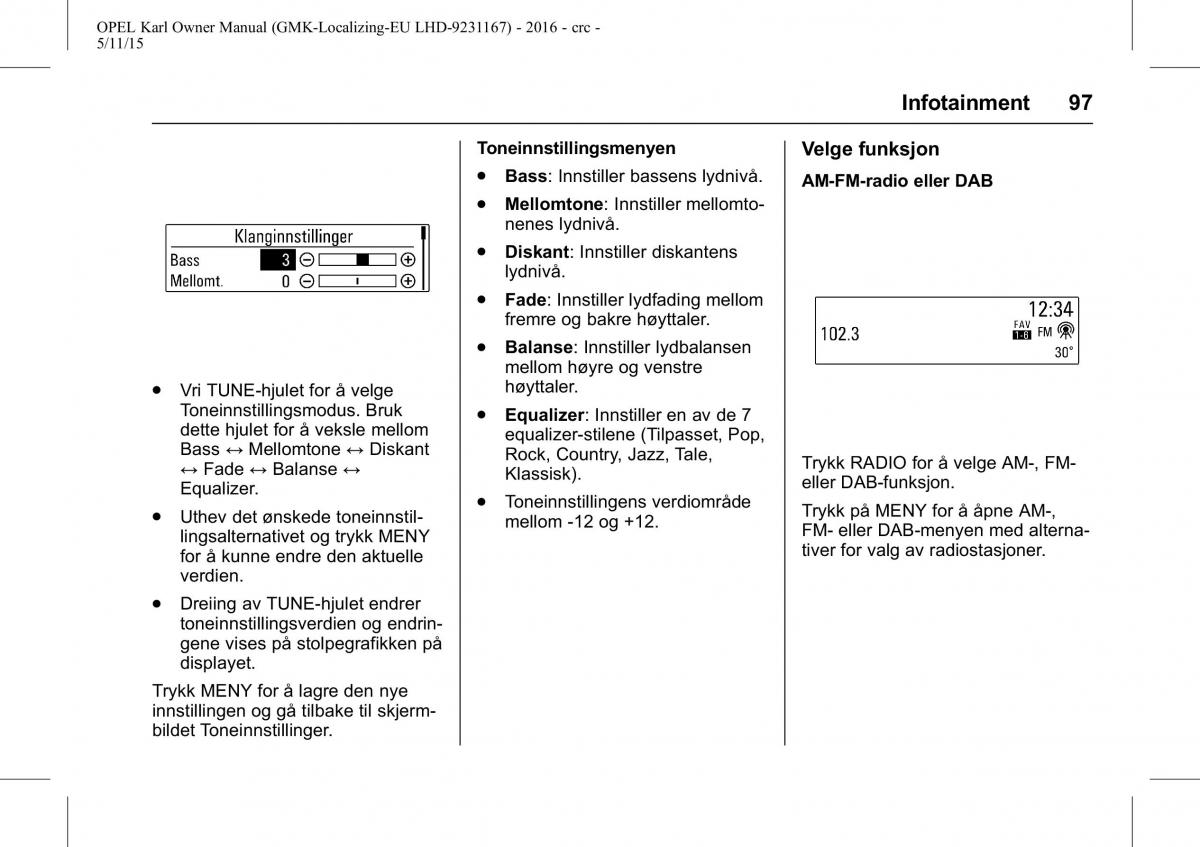 Opel Karl bruksanvisningen / page 98