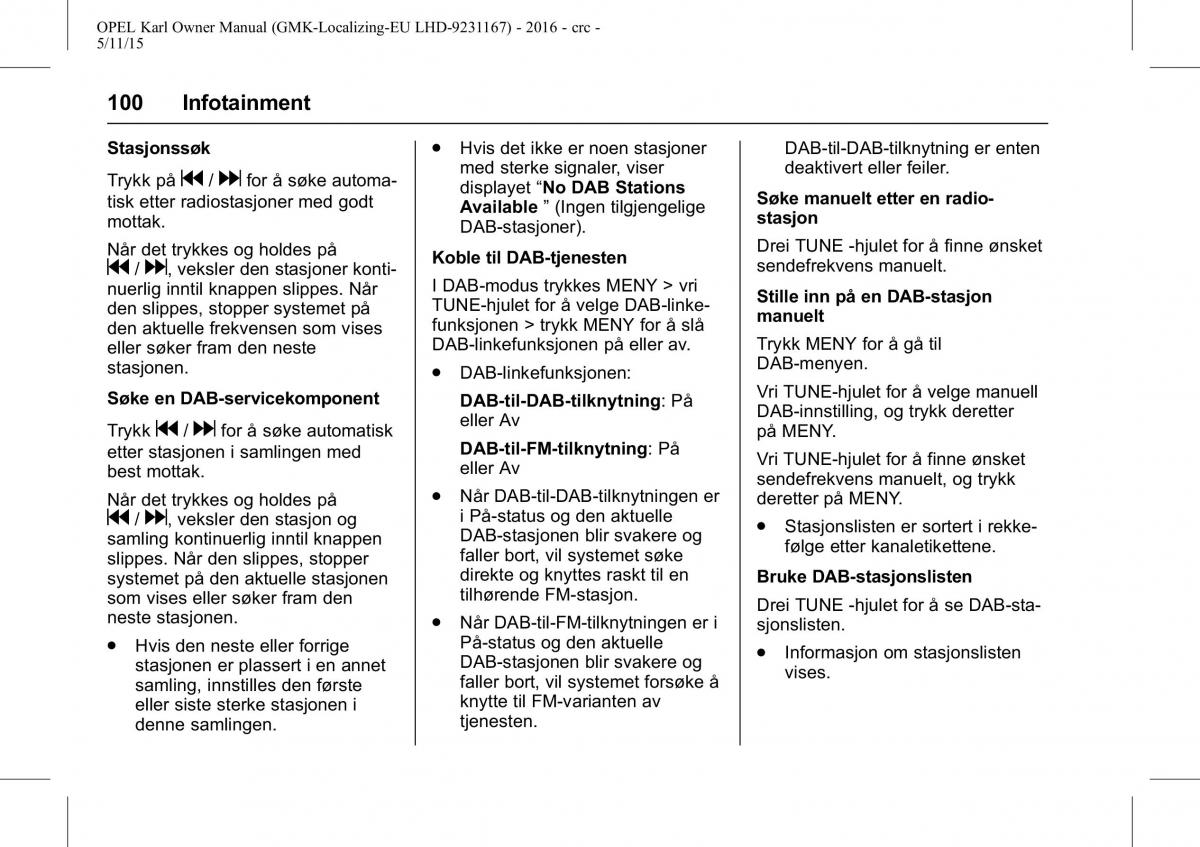 Opel Karl bruksanvisningen / page 101