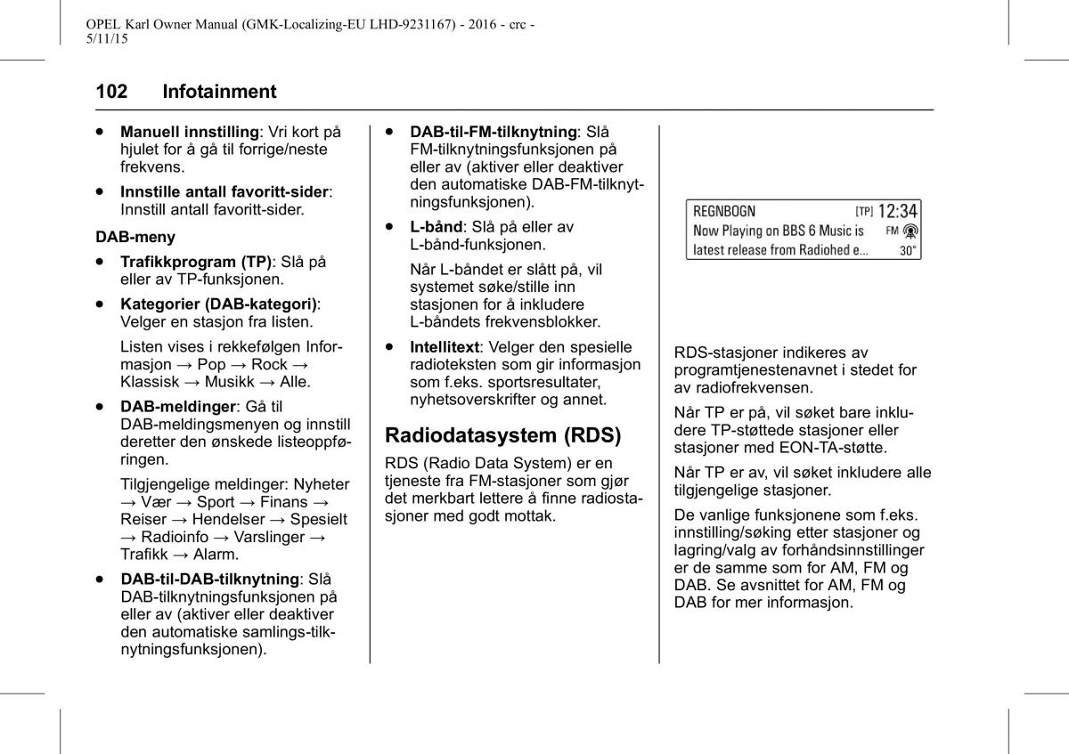 Opel Karl bruksanvisningen / page 103