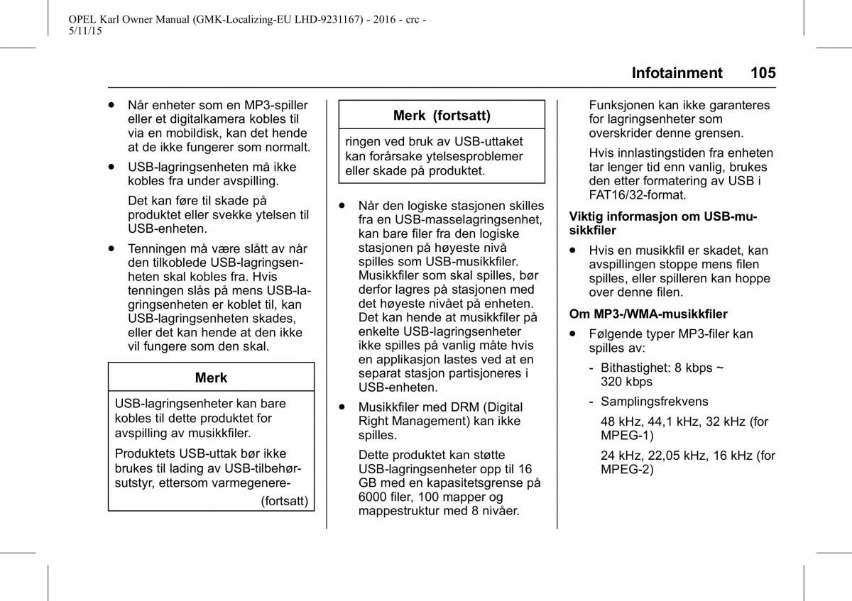 Opel Karl bruksanvisningen / page 106