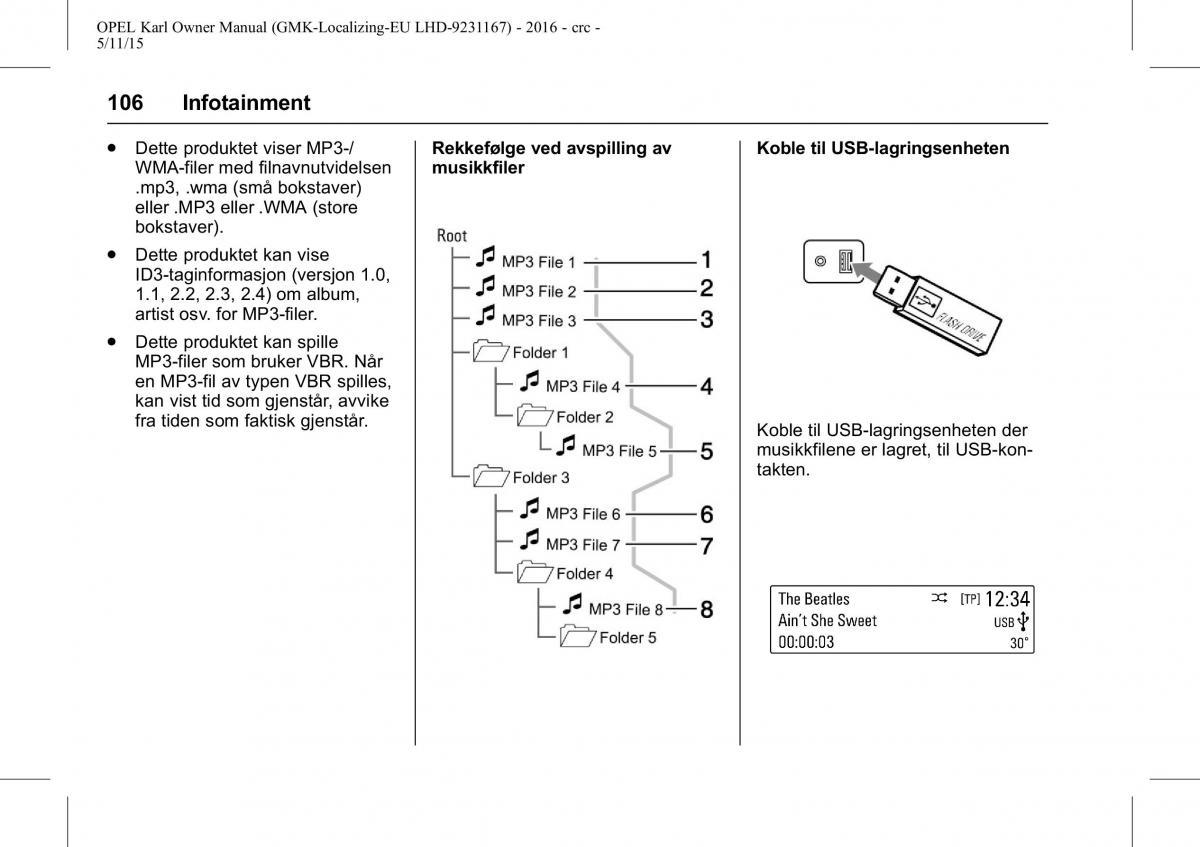 Opel Karl bruksanvisningen / page 107