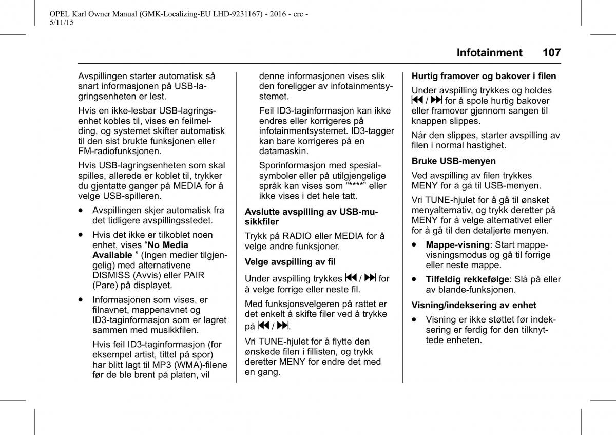 Opel Karl bruksanvisningen / page 108