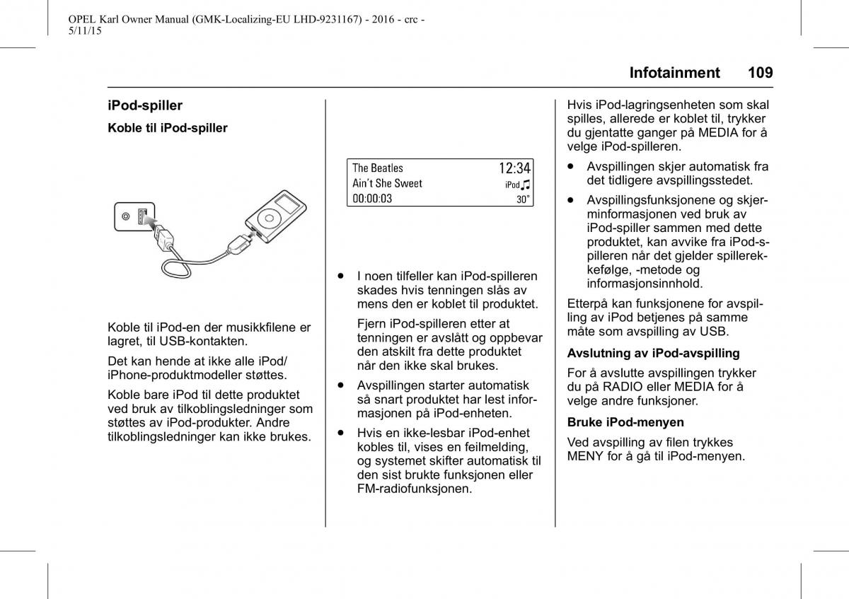 Opel Karl bruksanvisningen / page 110