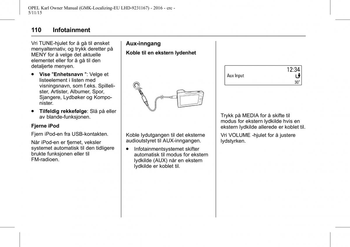 Opel Karl bruksanvisningen / page 111