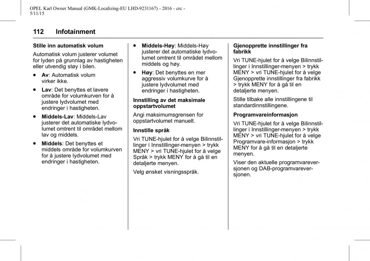 Opel Karl bruksanvisningen / page 113