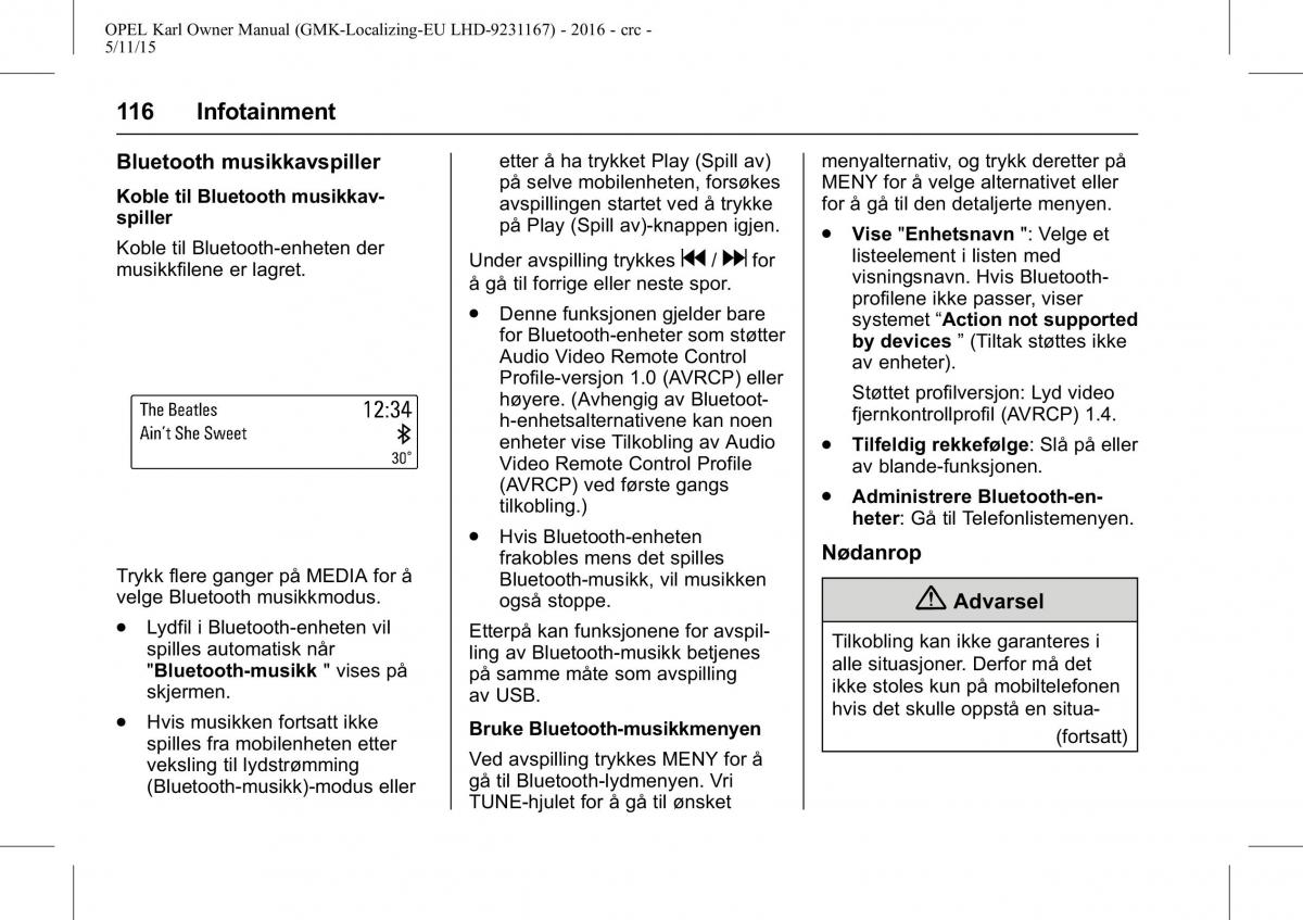 Opel Karl bruksanvisningen / page 117