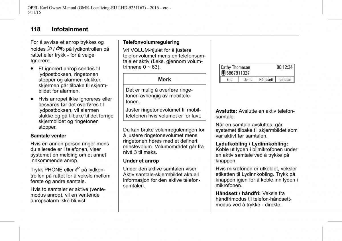 Opel Karl bruksanvisningen / page 119