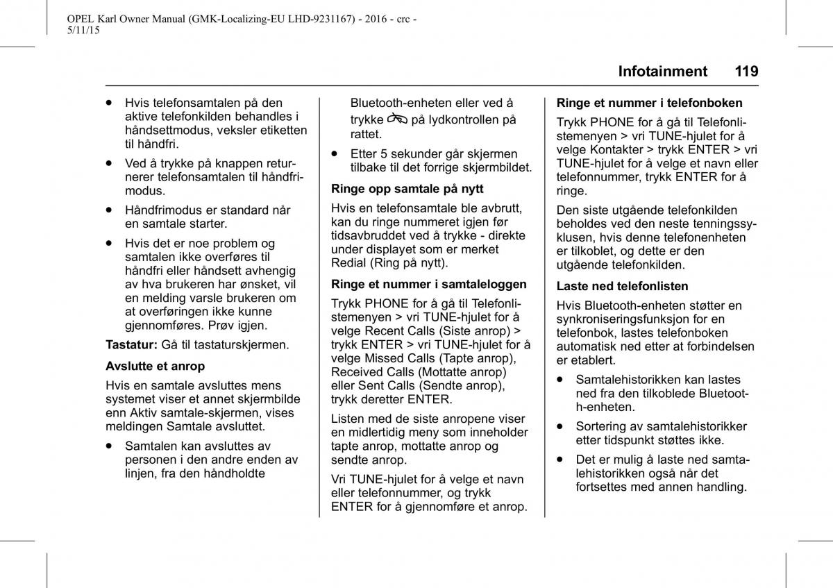 Opel Karl bruksanvisningen / page 120