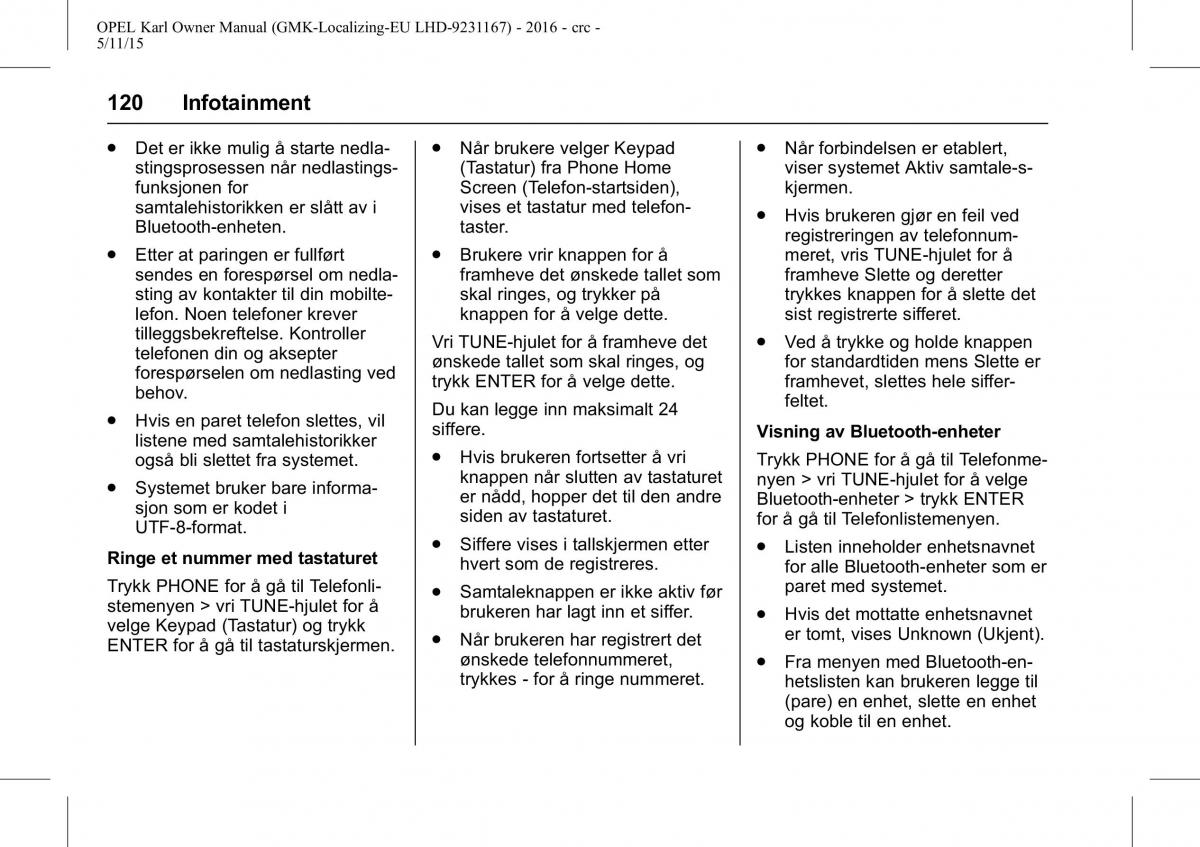 Opel Karl bruksanvisningen / page 121