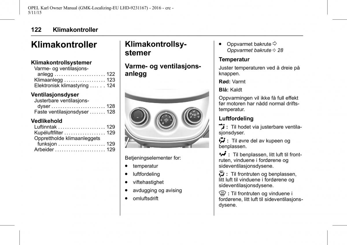 Opel Karl bruksanvisningen / page 123