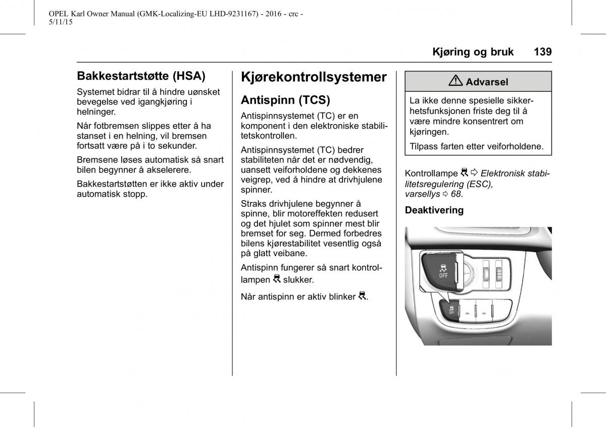 Opel Karl bruksanvisningen / page 140