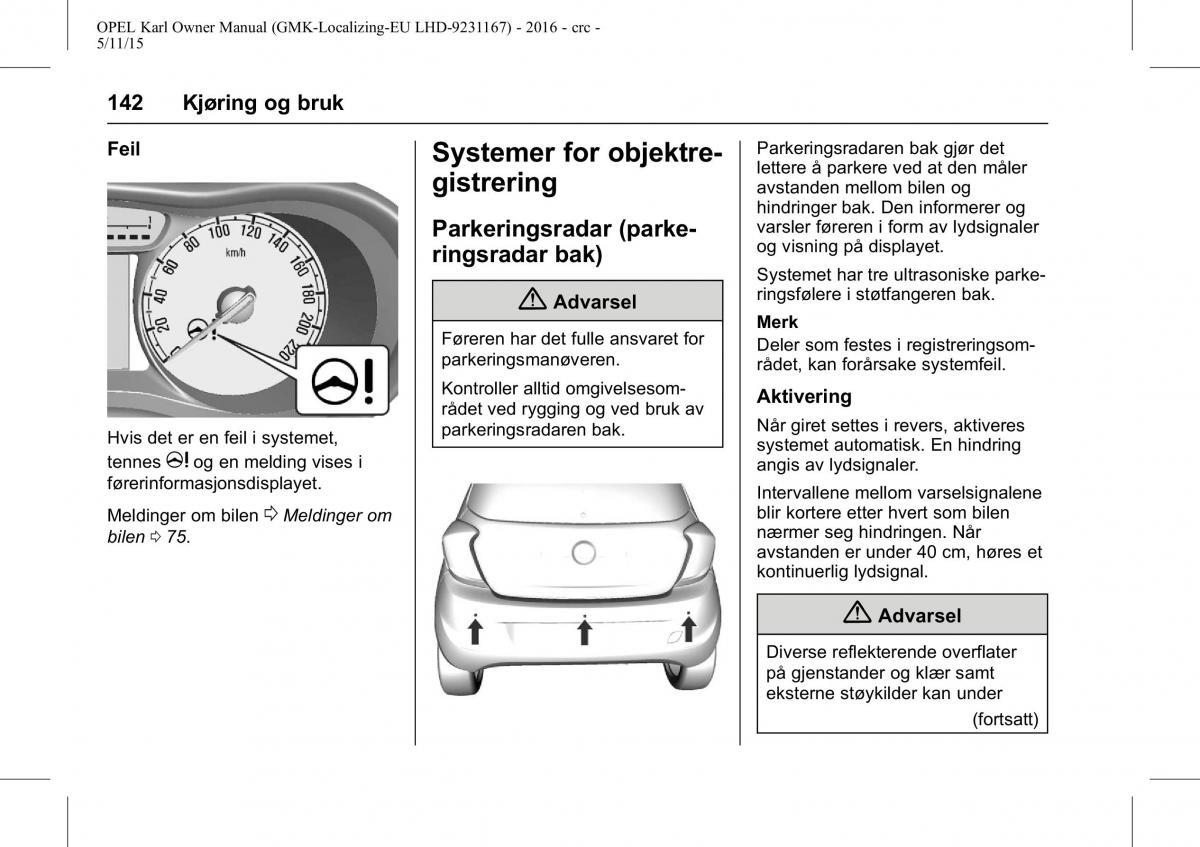 Opel Karl bruksanvisningen / page 143