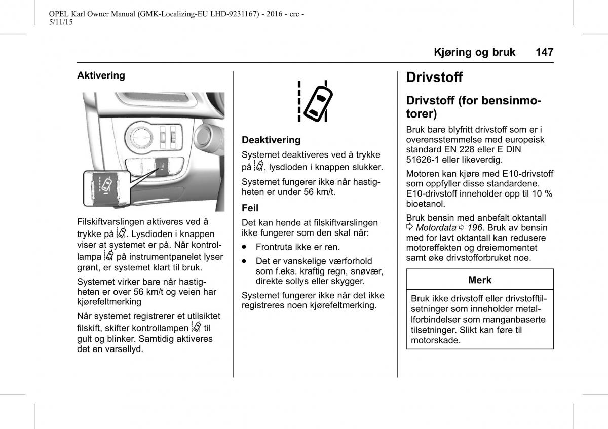 Opel Karl bruksanvisningen / page 148