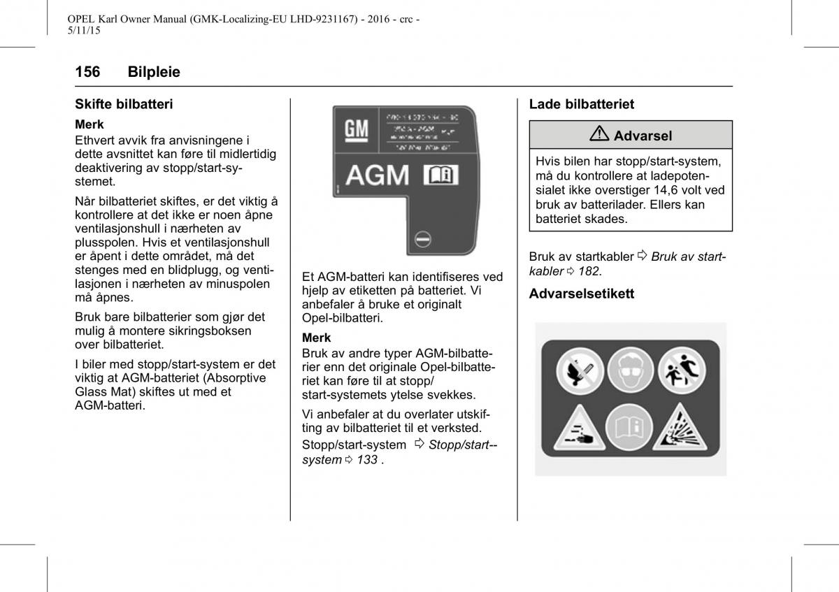 Opel Karl bruksanvisningen / page 157