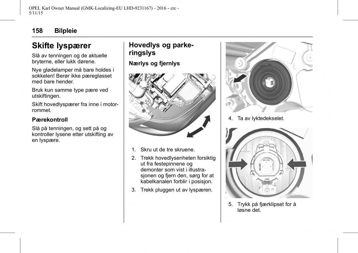 Opel Karl bruksanvisningen / page 159