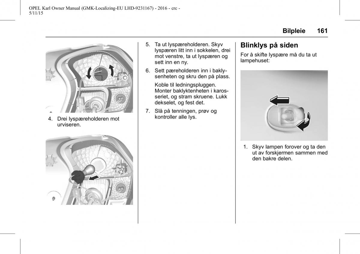 Opel Karl bruksanvisningen / page 162