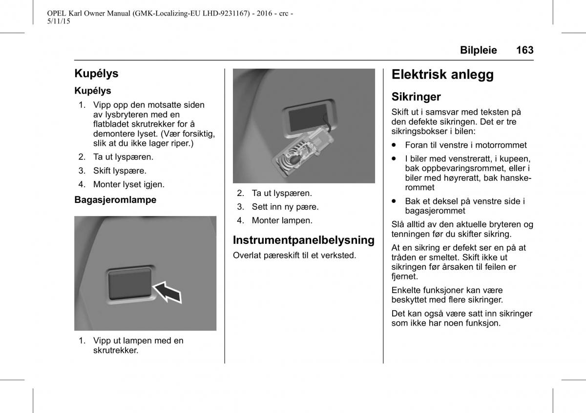 Opel Karl bruksanvisningen / page 164