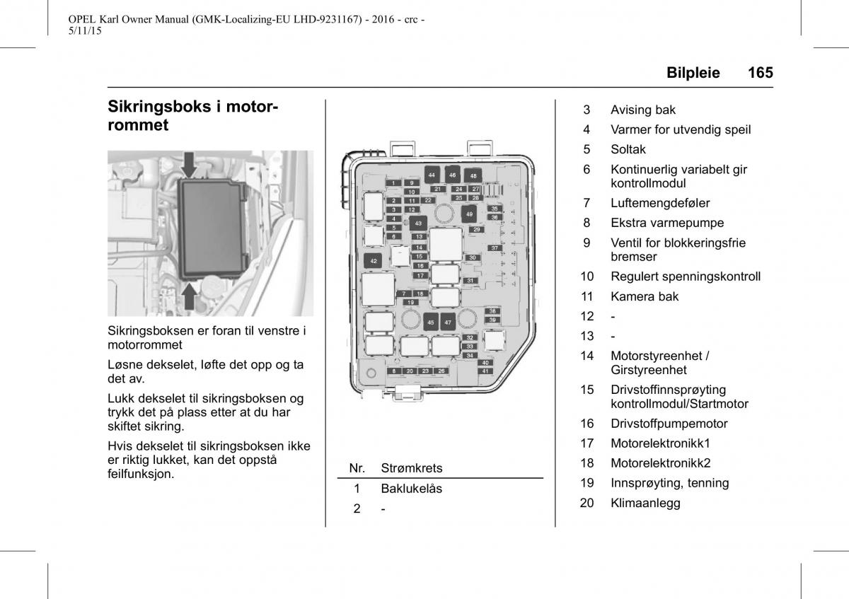 Opel Karl bruksanvisningen / page 166