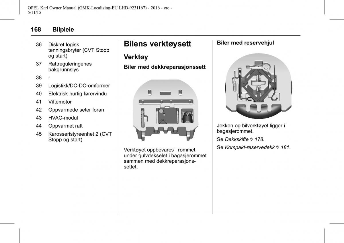 Opel Karl bruksanvisningen / page 169